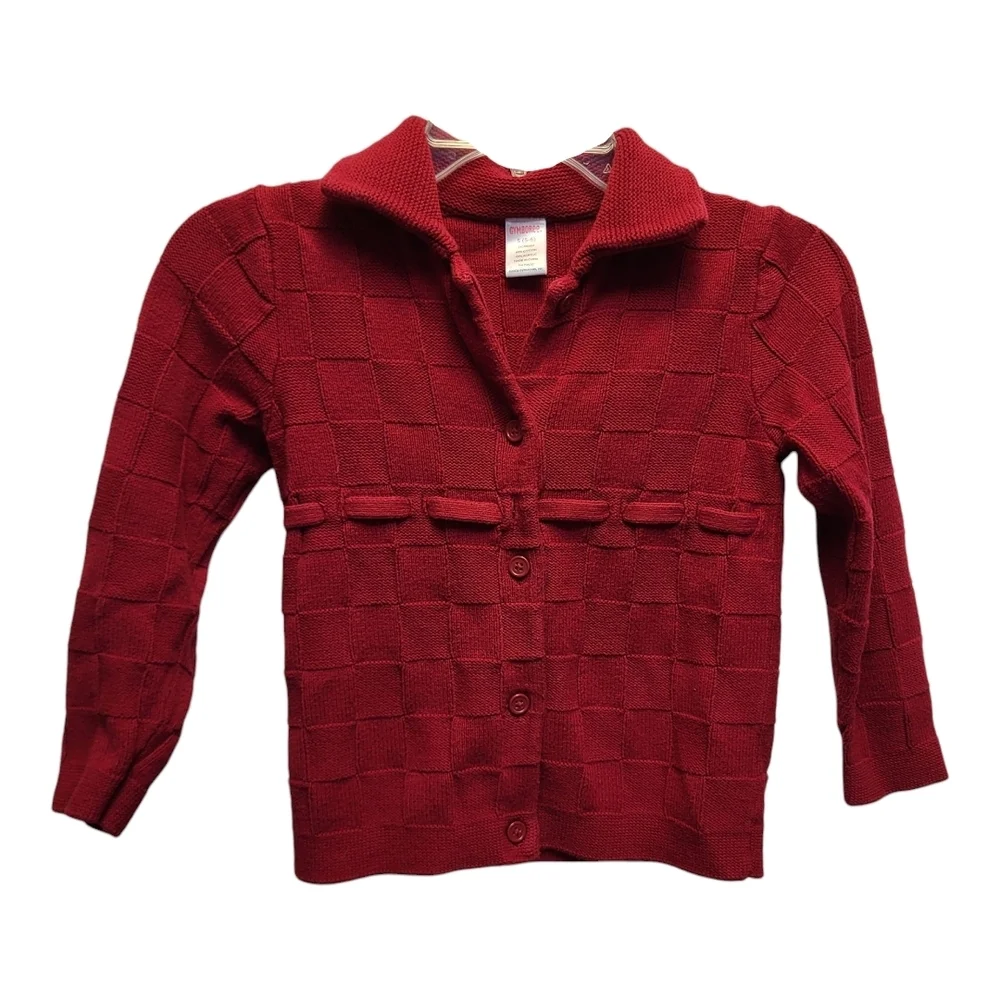 Gymboree Kids Red Knit Cardigan Sweater with Textured Details - Size S (5-6)
